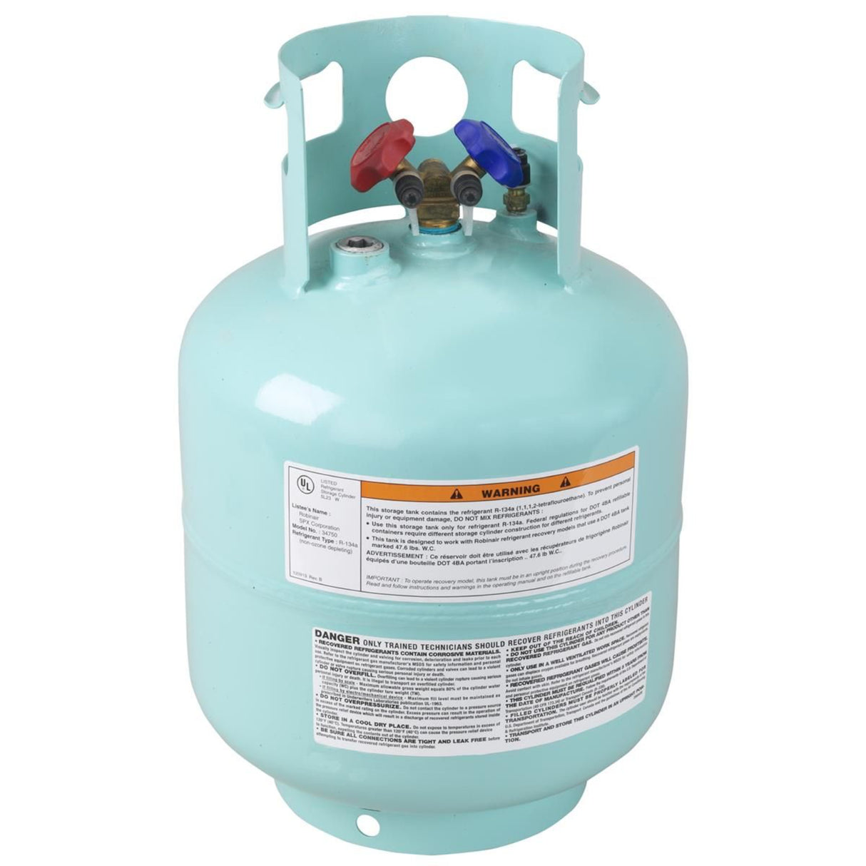 Robinair 34750 50 lb Refillable R-134a Refrigerant Tank, DOT Approved