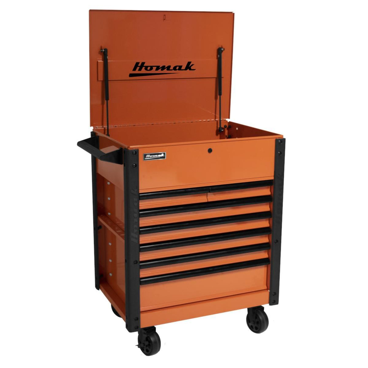 Homak 35" Pro Series 7-Drawer Flip-Top Service Cart — 100 lb Slides, Lockable Lid, Slotted Sides