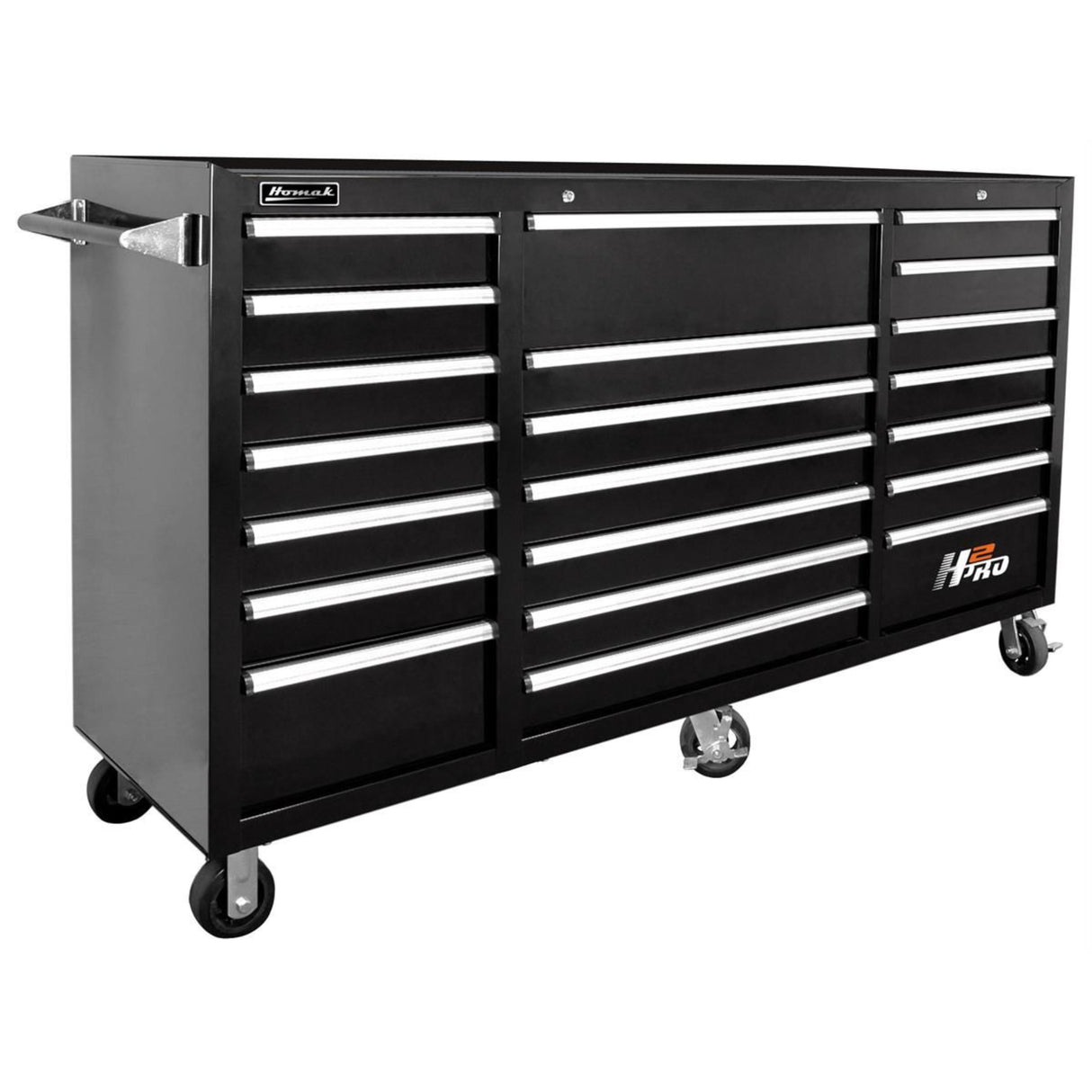 Homak H2Pro 72" Rolling Cabinet — 21 Drawer, Black