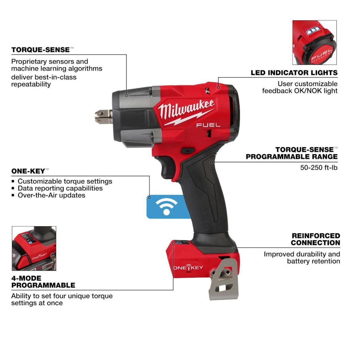 Milwaukee M18 FUEL 1/2 in Controlled Mid-Torque Impact Wrench (Bare Tool) with TORQUE-SENSE Pin Detent