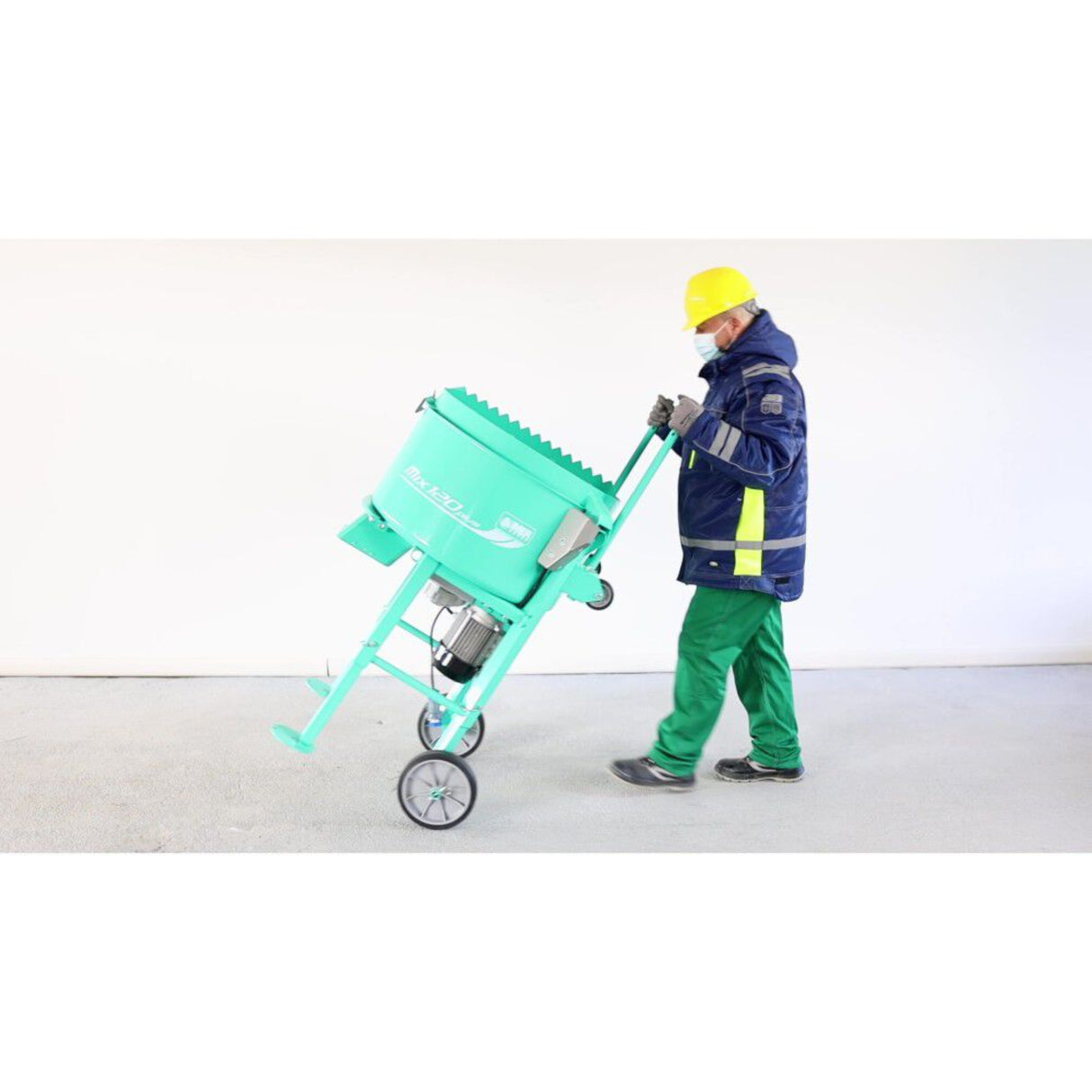 IMER Mix 120 Plus 120V 4 Cu-Ft Portable Vertical Shaft Paddle Mixer with Open Grate