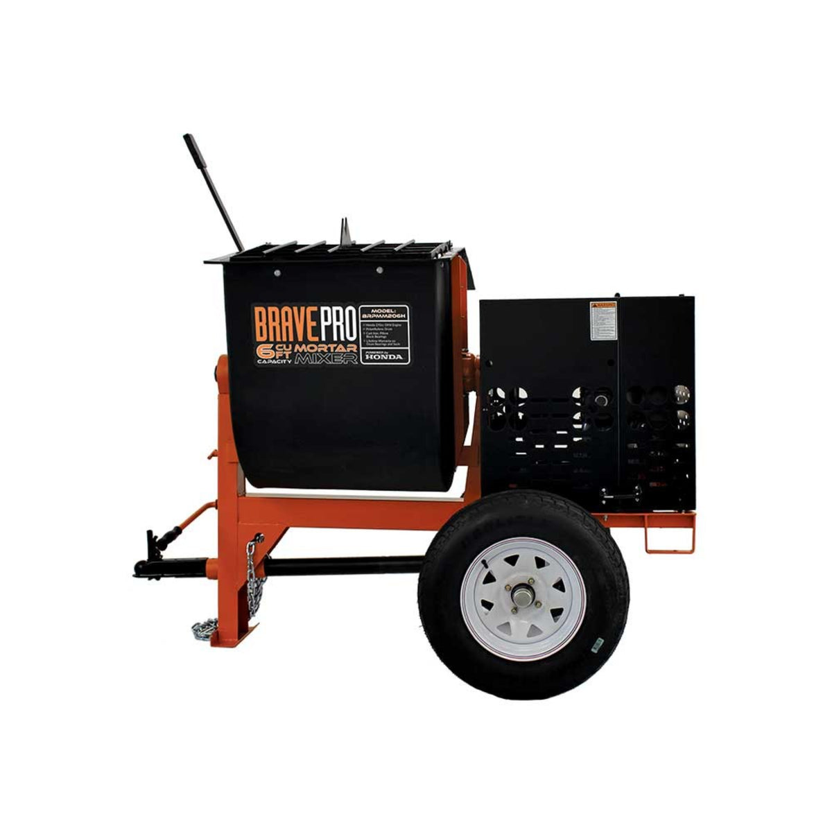BravePro Mortar Mixer — 6 Cu. Ft. Poly Drum, Honda GX240