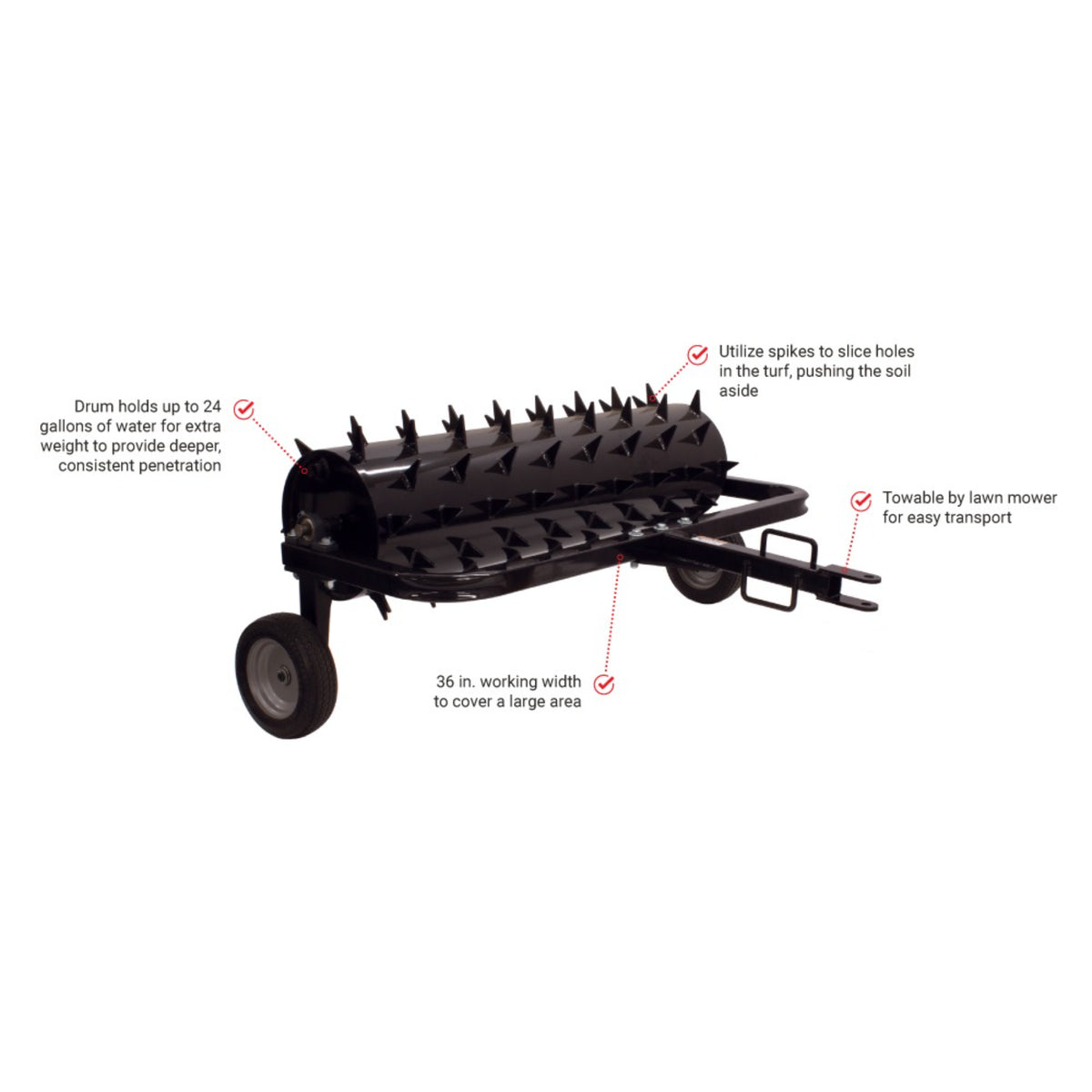 Maxim 36 in. Tow-Behind Spike Aerator, Gate-Width, Water-Fillable Drum