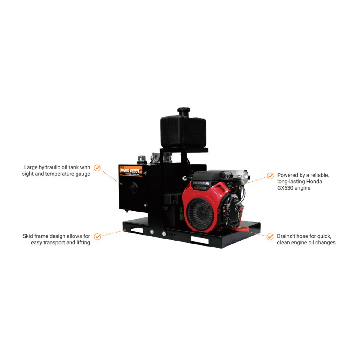 BravePro Skid Mount Hydraulic Power Pack — 2,000 PSI, 14 GPM, Honda GX630 Electric Start