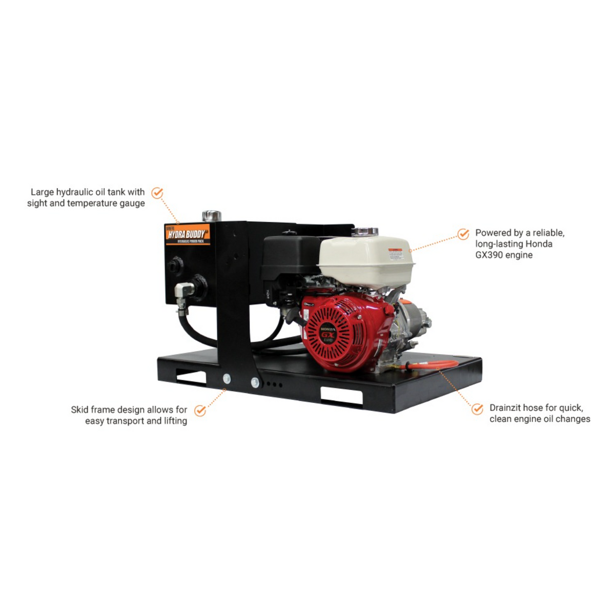 BravePro Skid Mount Hydraulic Power Pack — 2,000 PSI, 7 GPM, Honda GX390 Recoil Start