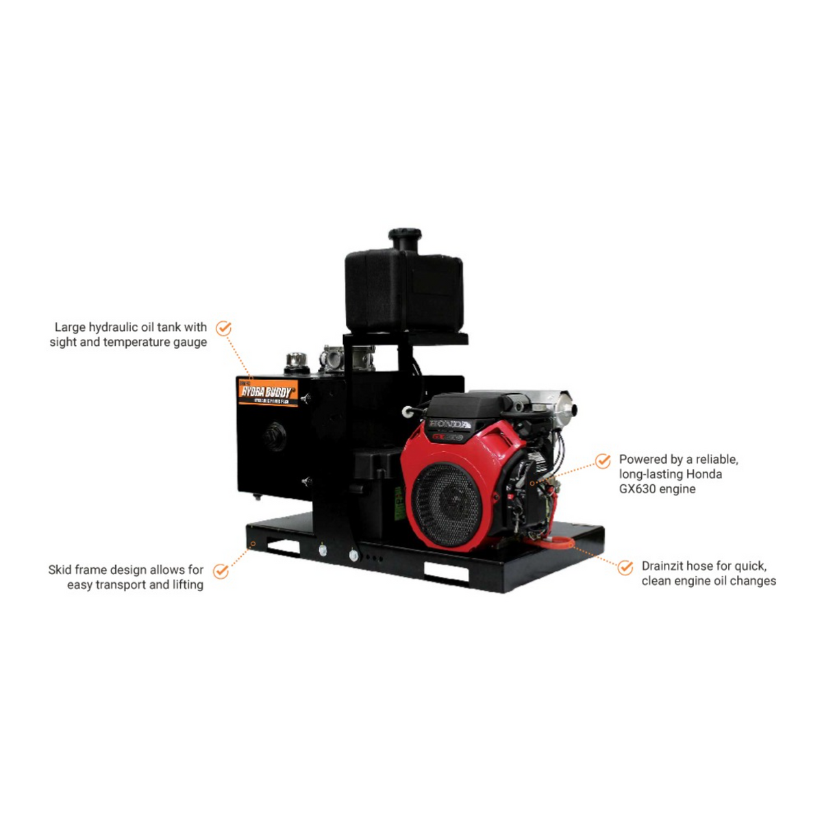 BravePro Skid Mount Hydraulic Power Pack — 2,250 PSI, 11 GPM, Honda GX630 Electric Start