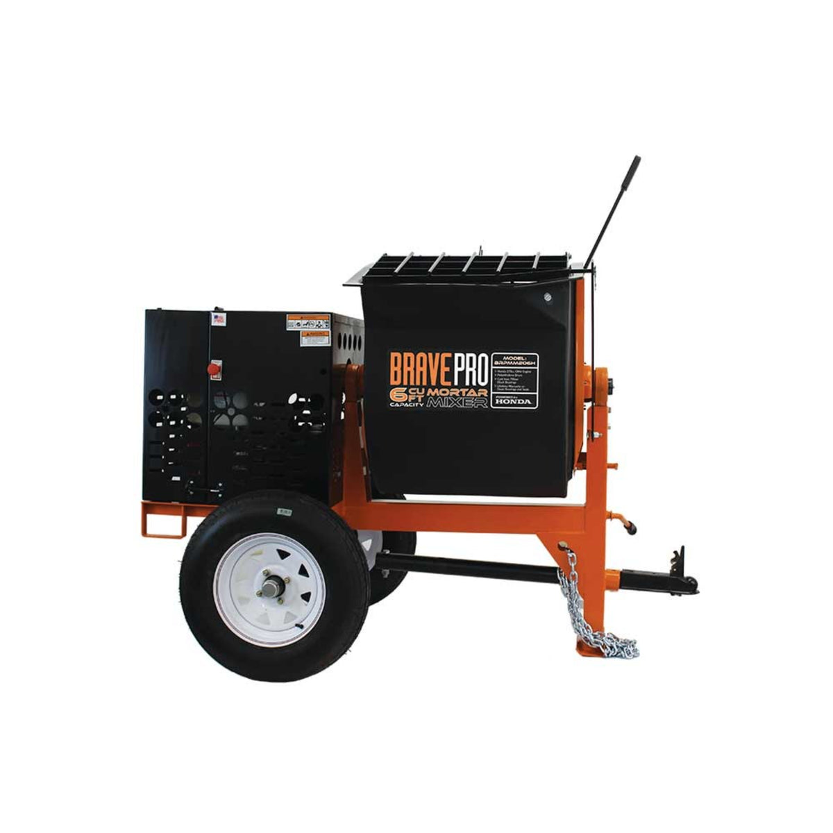BravePro Mortar Mixer — 6 Cu. Ft. Poly Drum, Honda GX240
