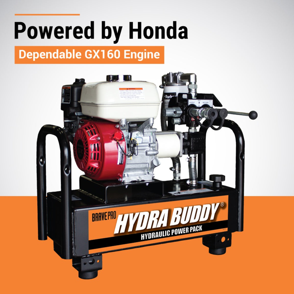 BravePro Hydra Buddy Hydraulic Power Pack — 900 PSI, 7 GPM, Honda GX160 Recoil Start