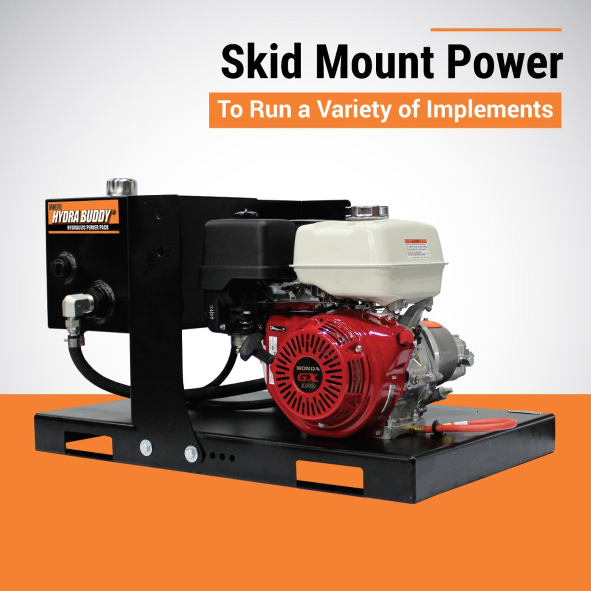 BravePro Skid Mount Hydraulic Power Pack — 2,000 PSI, 7 GPM, Honda GX390 Recoil Start