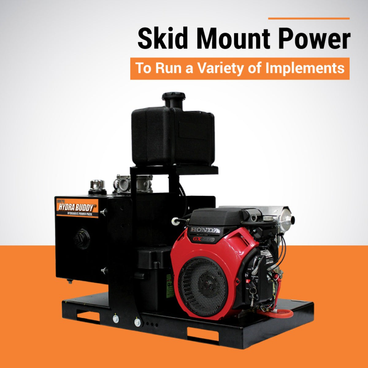 BravePro Skid Mount Hydraulic Power Pack — 2,000 PSI, 14 GPM, Honda GX630 Electric Start