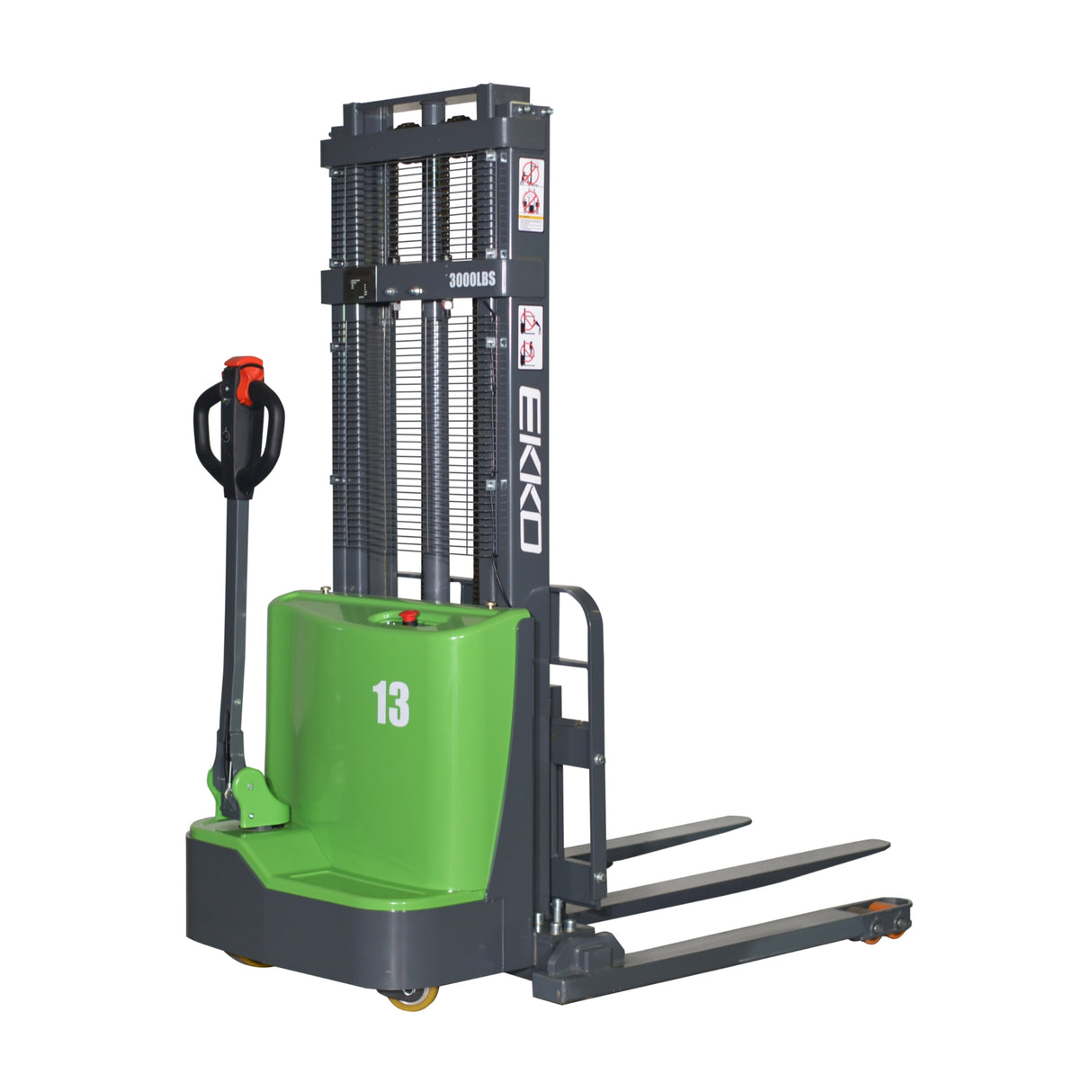 EKKO EB13C-98Li 2,800 lbs Capacity 98" Height Lithium Straddle Stacker