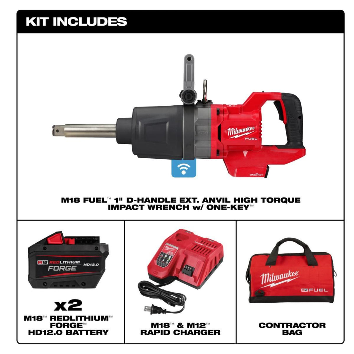 Milwaukee M18 FUEL 1inch D-Handle Ext Anvil High Torque Impact Wrench with ONE-KEY Kit