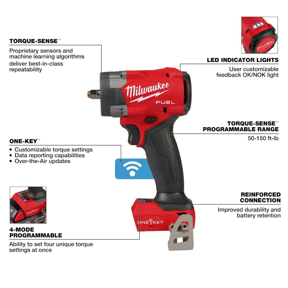 Milwaukee M18 FUEL 3/8 in Controlled Torque Compact Impact Wrench (Bare Tool) with TORQUE-SENSE