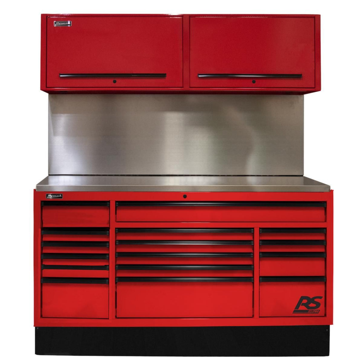Homak 72" CTS Centralized Tool Storage Set — 16-Drawer Roller Cabinet, Canopy & Solid Backsplash, Red