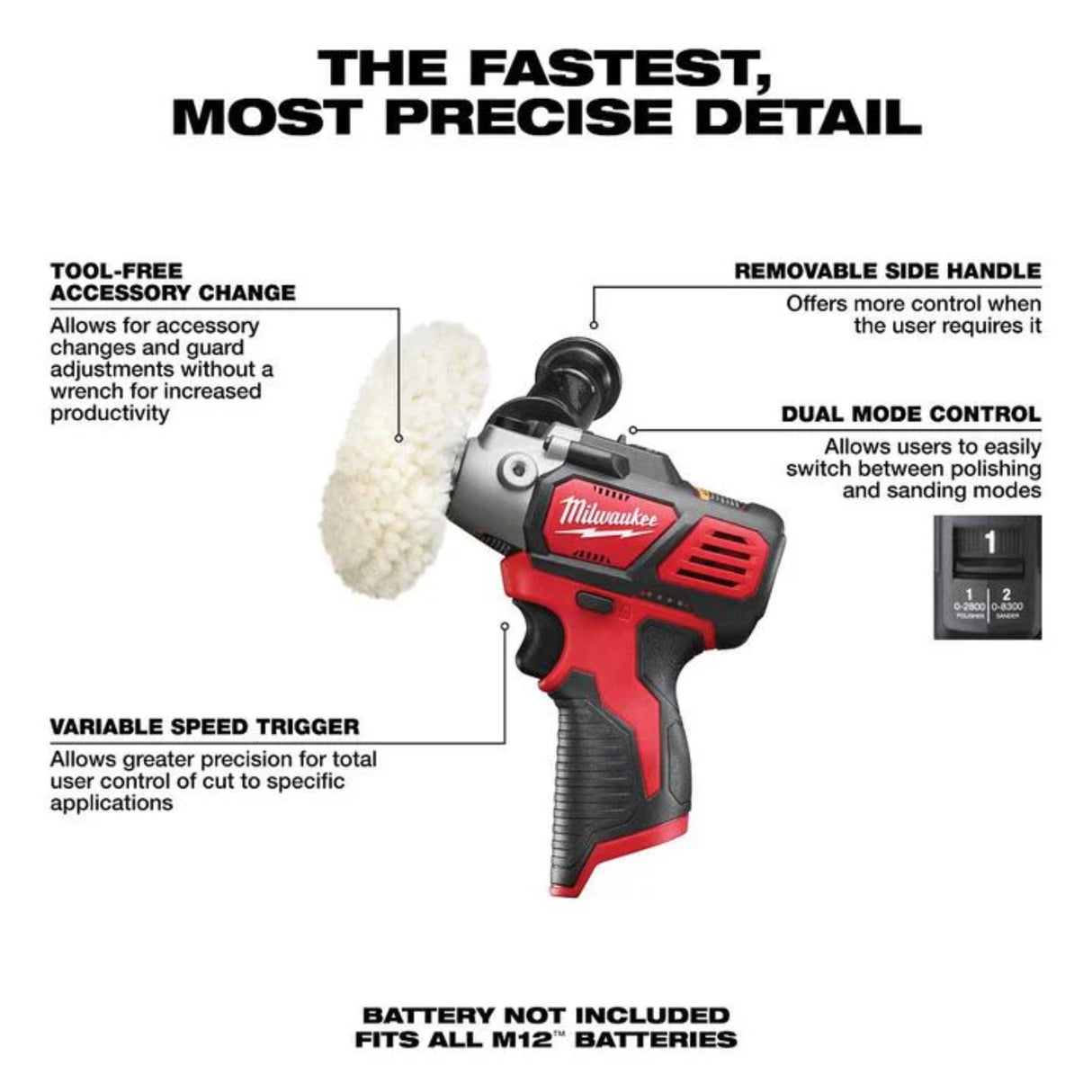 Milwaukee M12 12 Volt Lithium-Ion Cordless Variable Speed Polisher/Sander (Bare Tool)