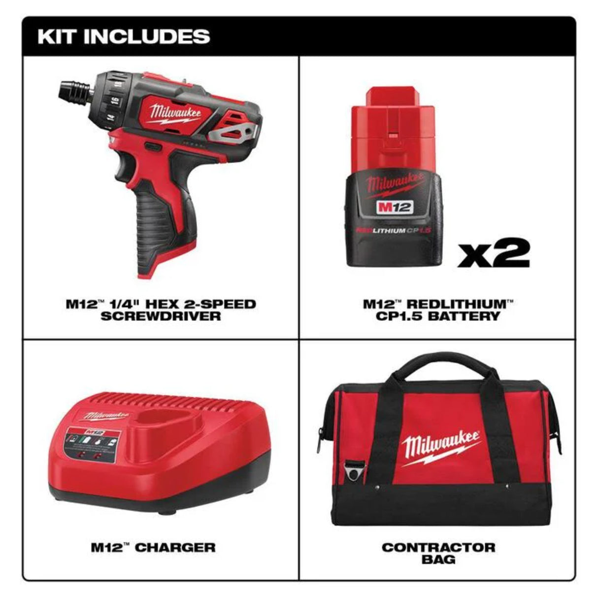 Milwaukee M12 1/4 in. Hex 2 Speed Screwdriver Kit