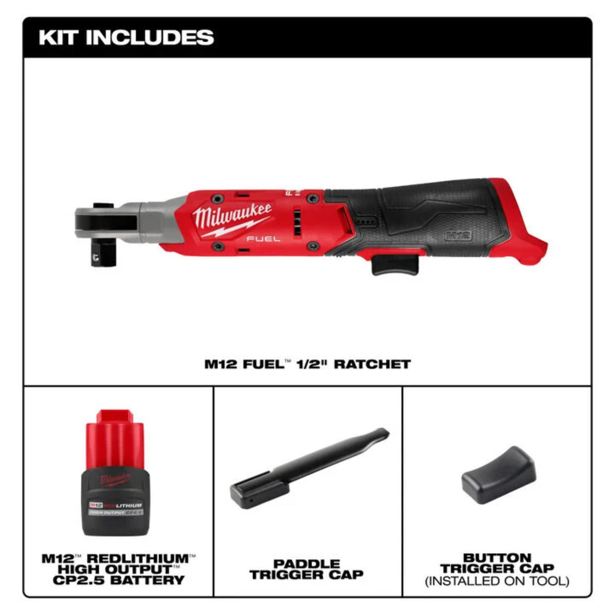 Milwaukee M12 FUEL 1/2 Inch Ratchet Kit