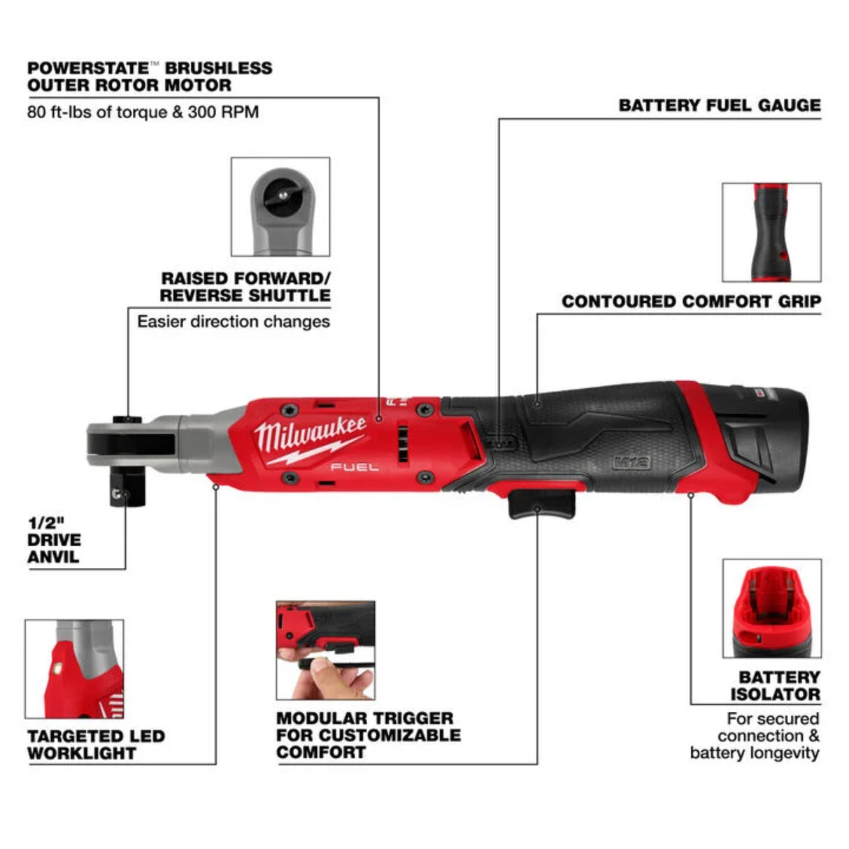 Milwaukee M12 FUEL 1/2 Inch Ratchet Kit