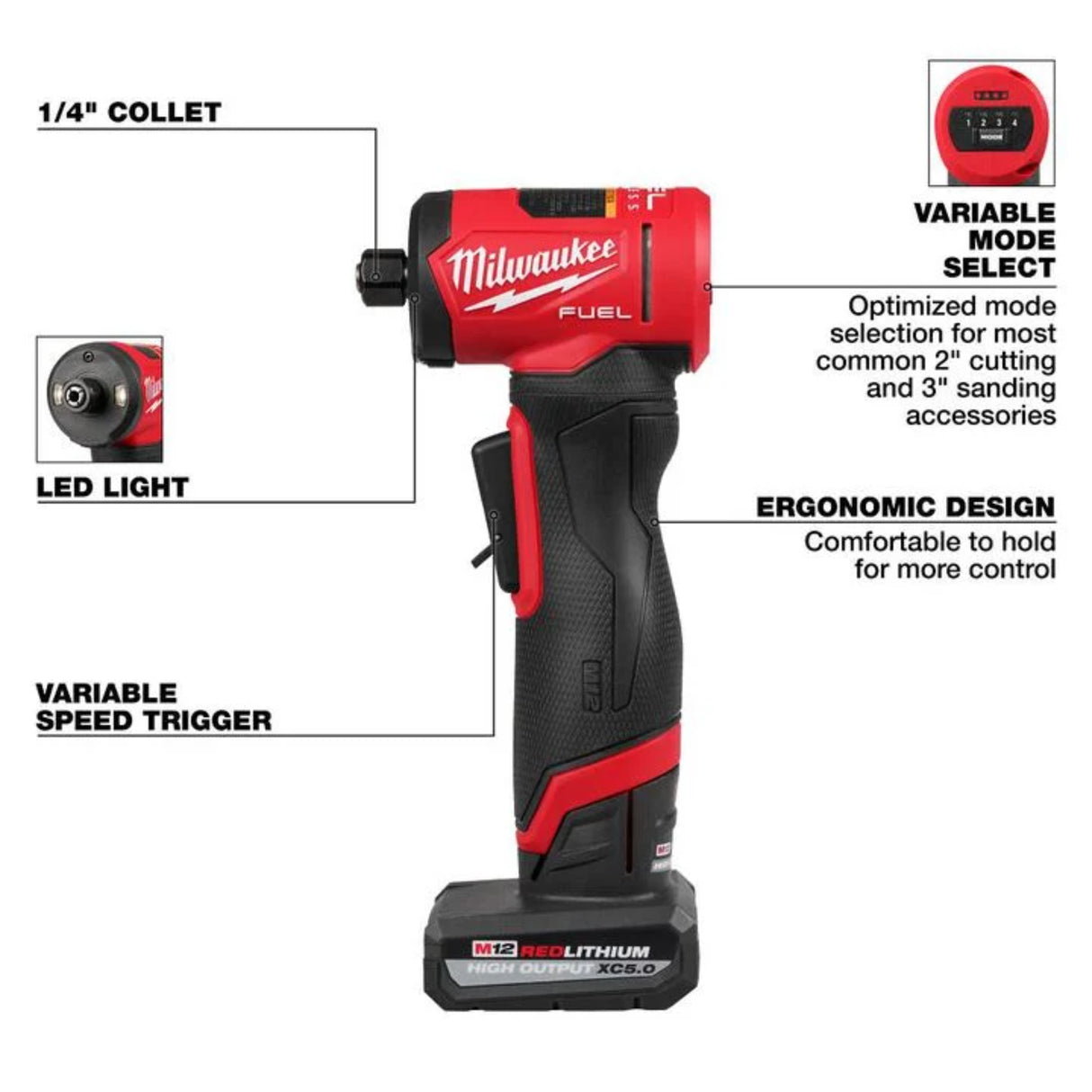 Milwaukee M12 FUEL 1/4 Inch Right Angle Die Grinder Kit