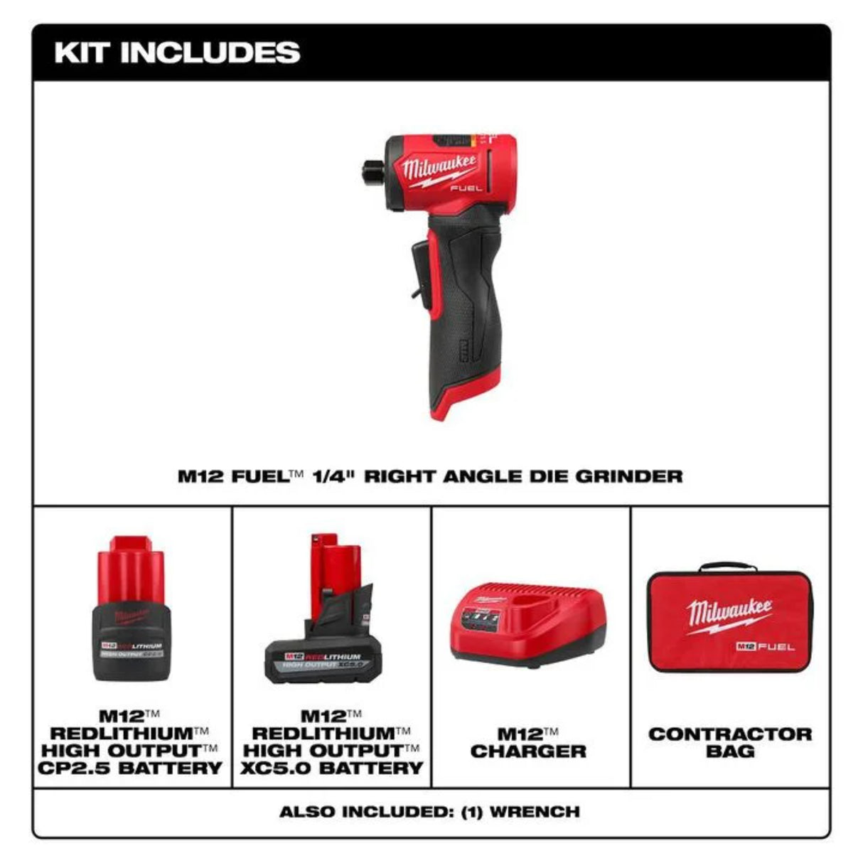 Milwaukee M12 FUEL 1/4 Inch Right Angle Die Grinder Kit