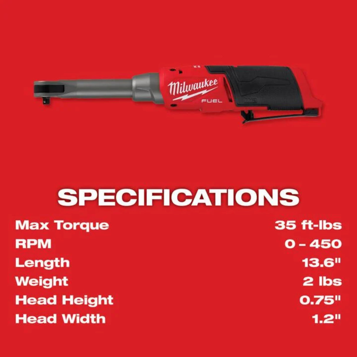 Milwaukee M12 FUEL 1/4inch Extended Reach High Speed Ratchet (Bare Tool)