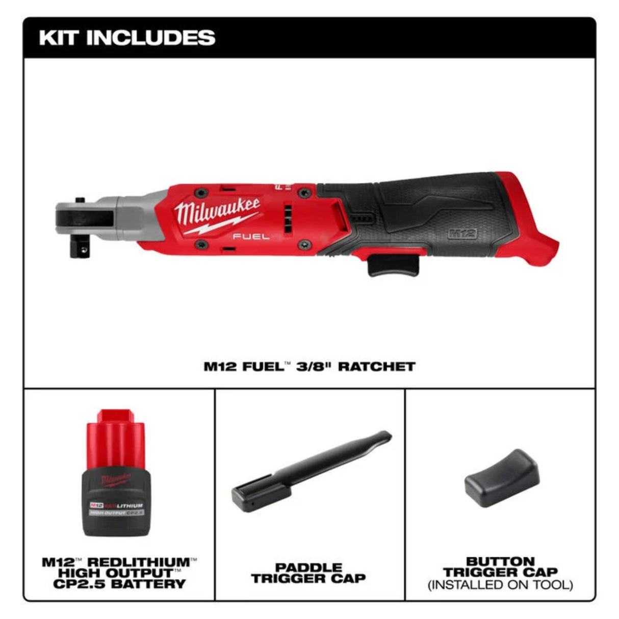 Milwaukee M12 FUEL 3/8 Inch Ratchet Kit