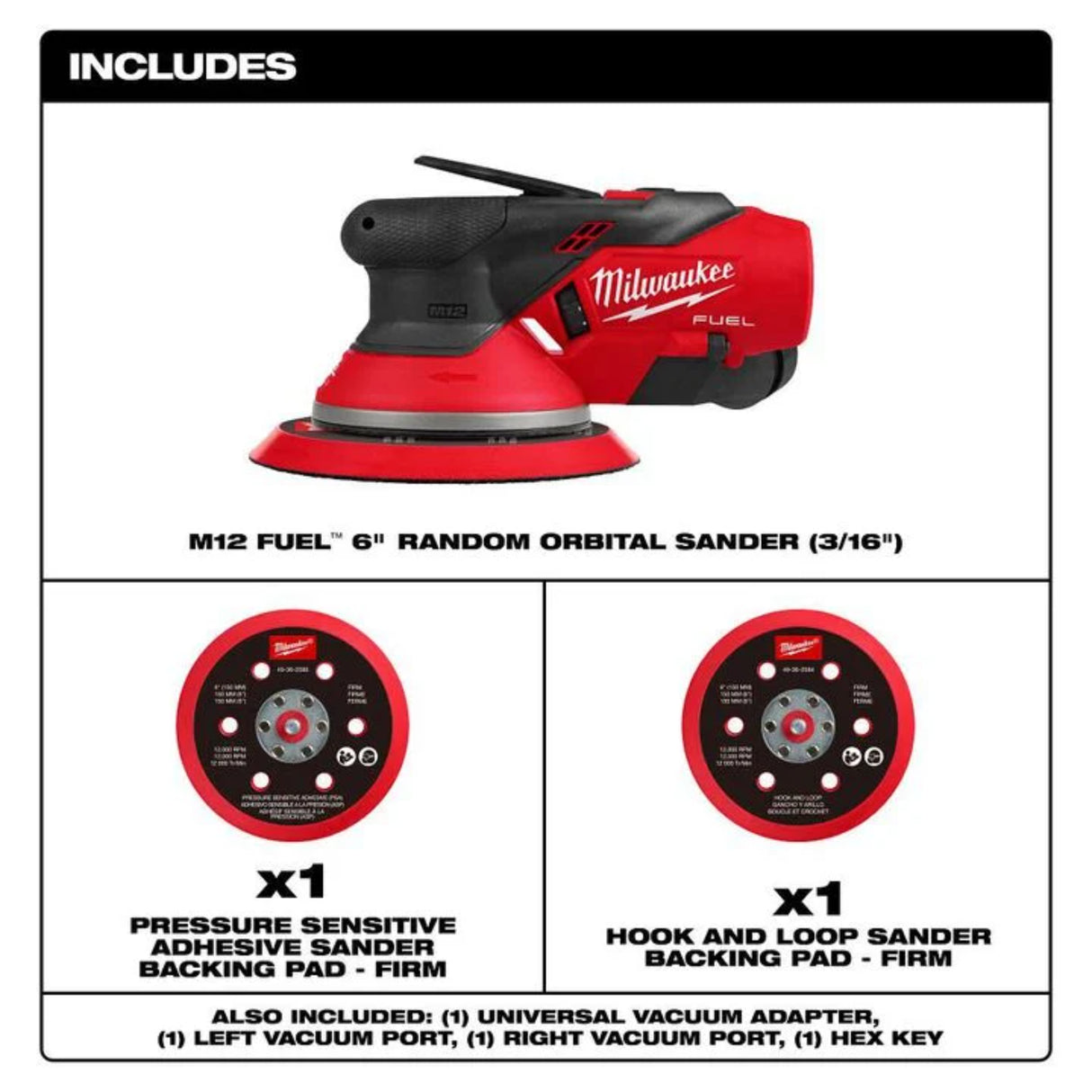 Milwaukee M12 FUEL 6 Inch Random Orbital Sander, 3/16 Inch (Bare Tool)