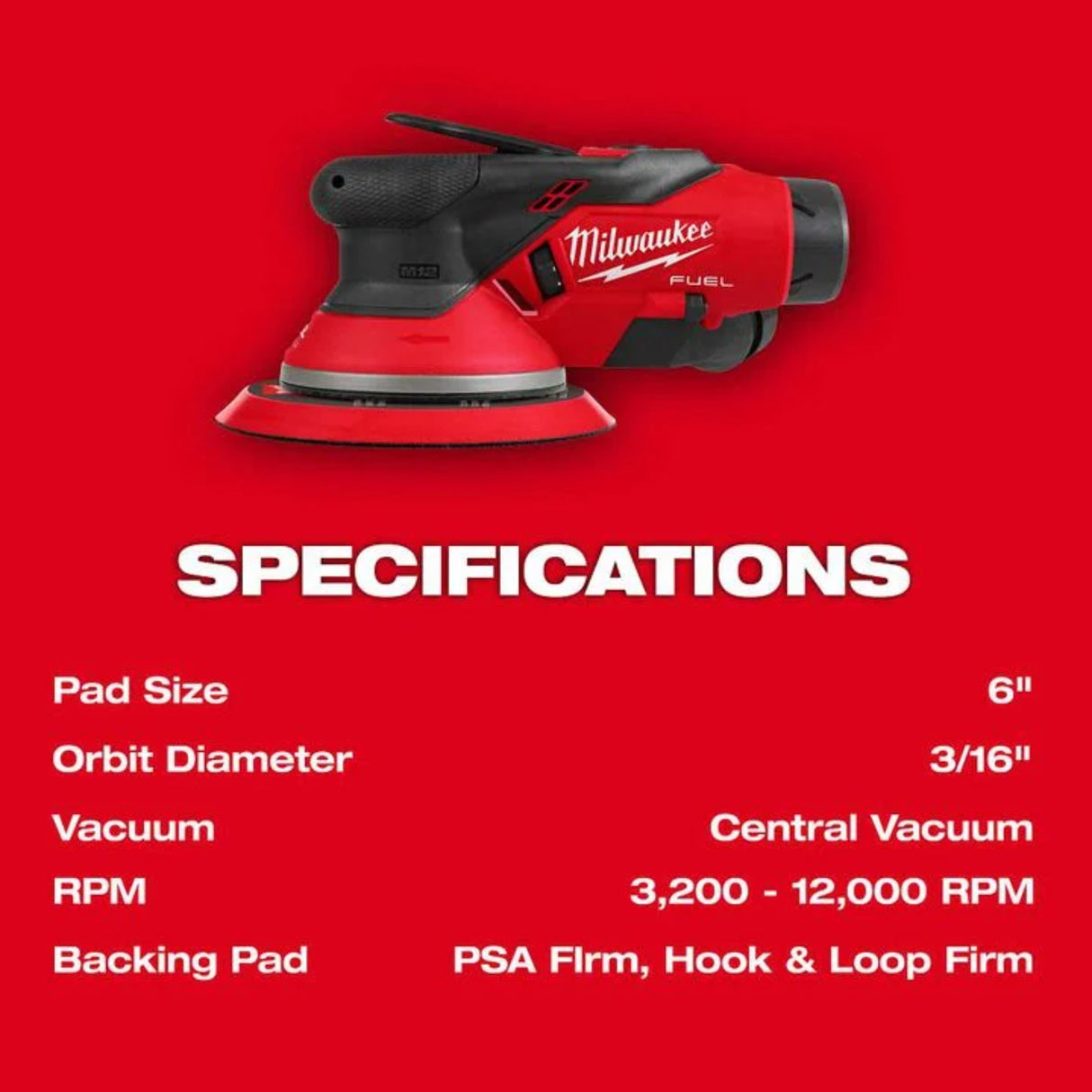 Milwaukee M12 FUEL 6" Random Orbital Sander Kit (3/16")