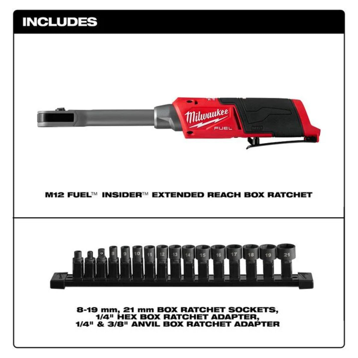 Milwaukee M12 FUEL INSIDER Extended Reach Box Ratchet (Bare Tool)