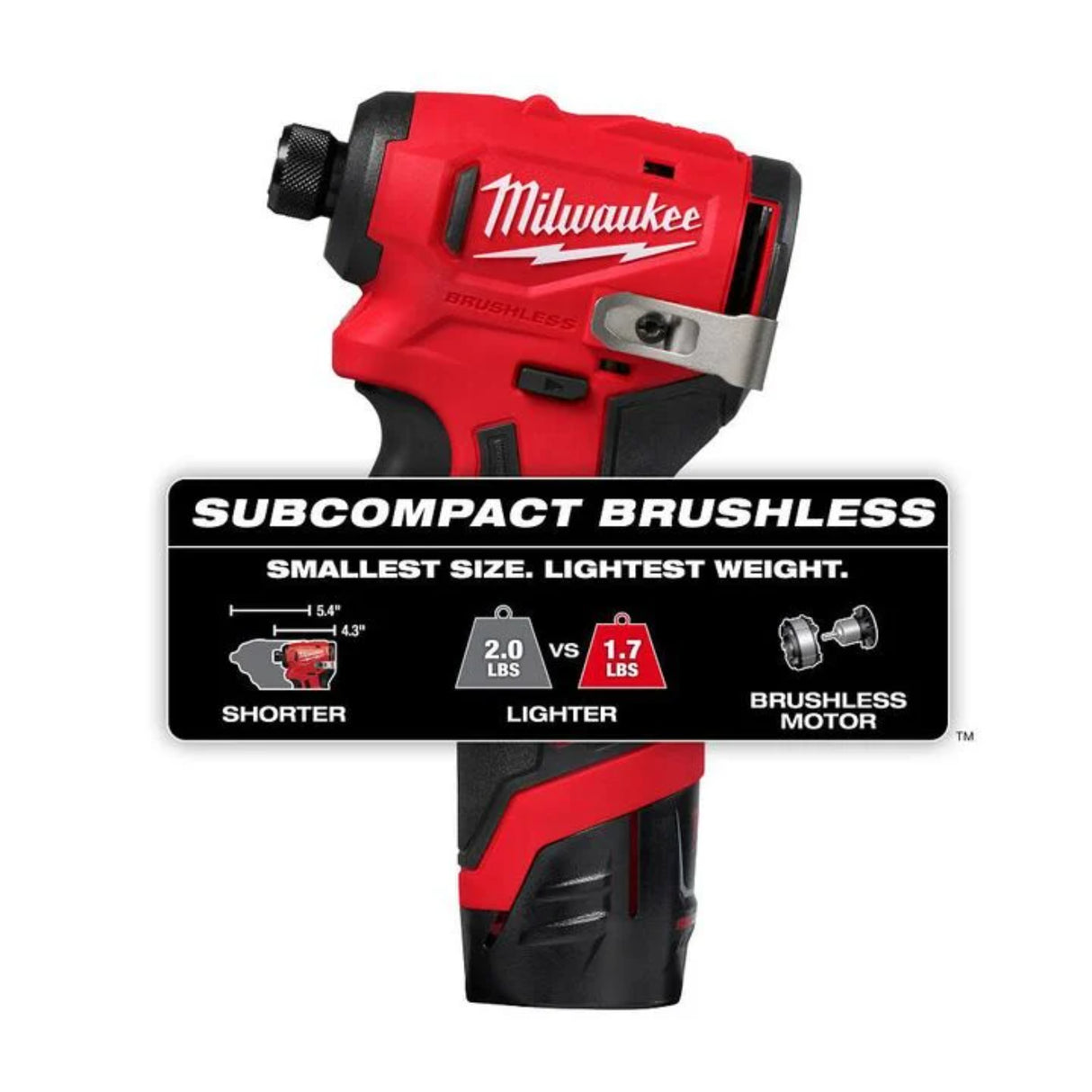 Milwaukee M12 Subcompact Brushless 1/4 Inch Hex Impact Driver Kit
