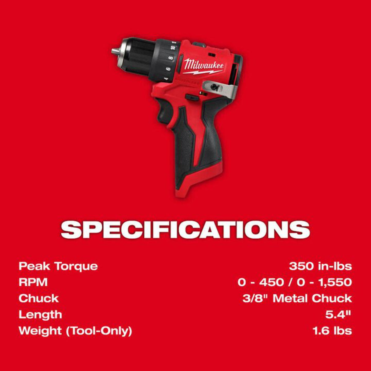 Milwaukee M12 Subcompact Brushless 3/8 Inch Drill/Driver (Bare Tool)