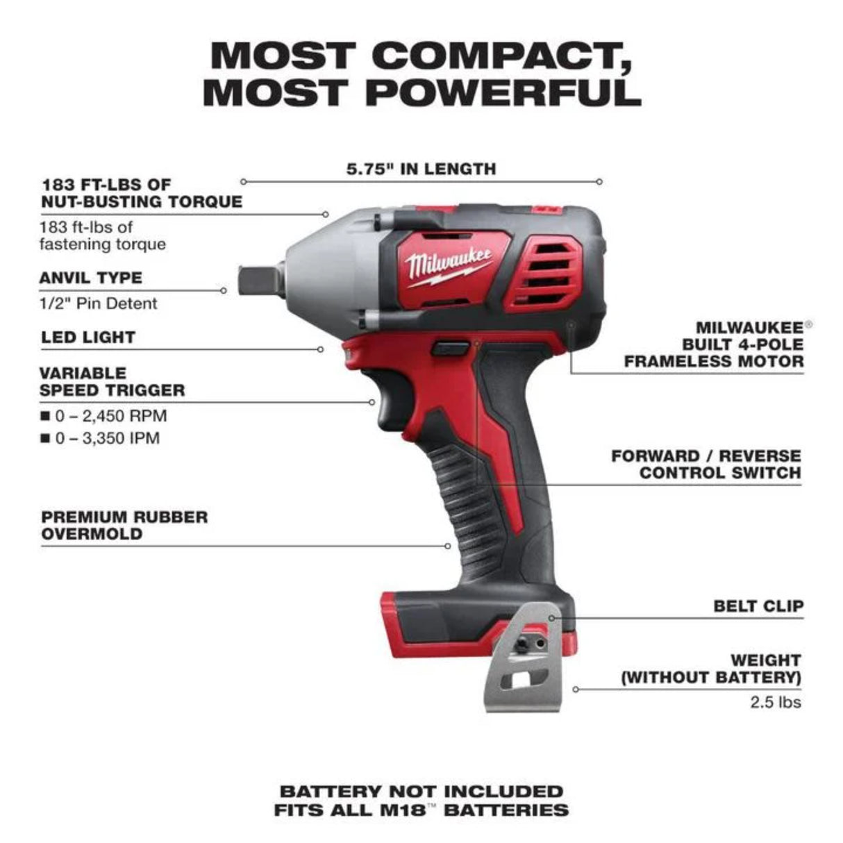 Milwaukee M18 1/2 In. Impact Wrench (Bare Tool)