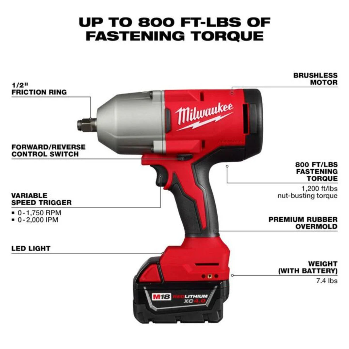 Milwaukee M18 Brushless 1/2 in High Torque Impact Wrench with Friction Ring Kit