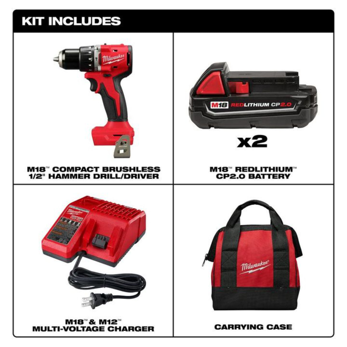 Milwaukee M18 Compact 1/2 in Hammer Drill/Driver Kit