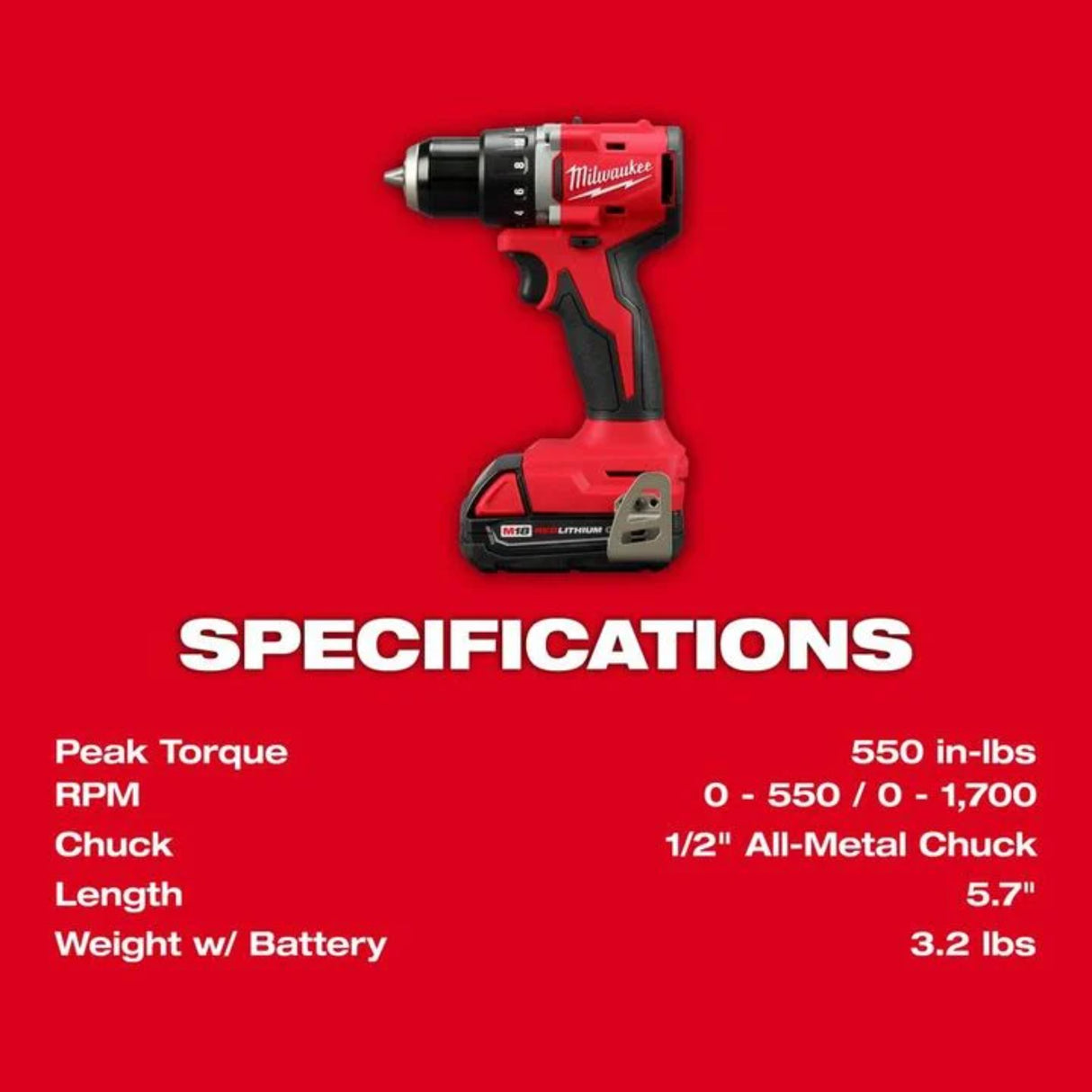 Milwaukee M18 Compact 1/2 Inch Drill/Driver Kit