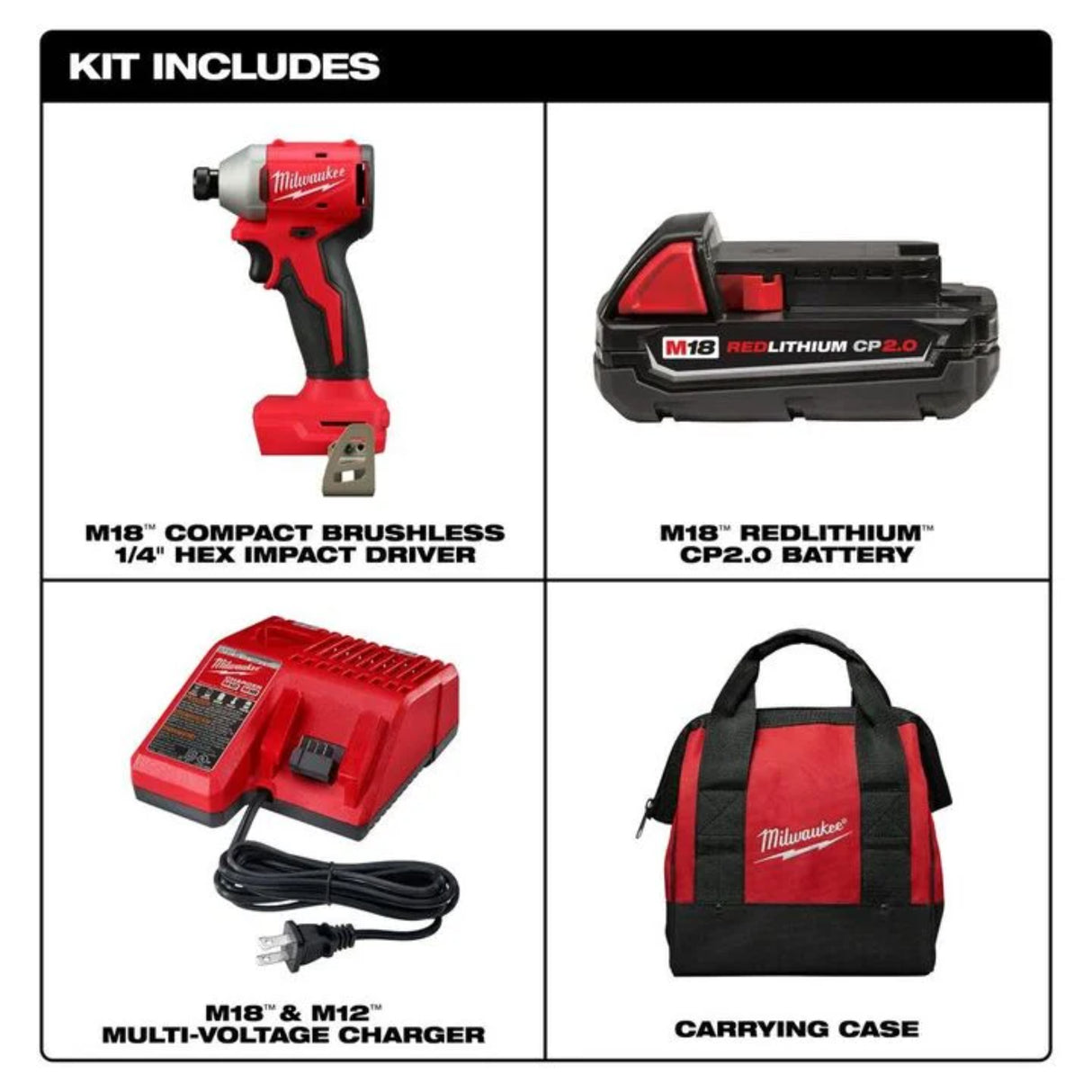 Milwaukee M18 Compact 1/4 Inch Hex Impact Driver Kit