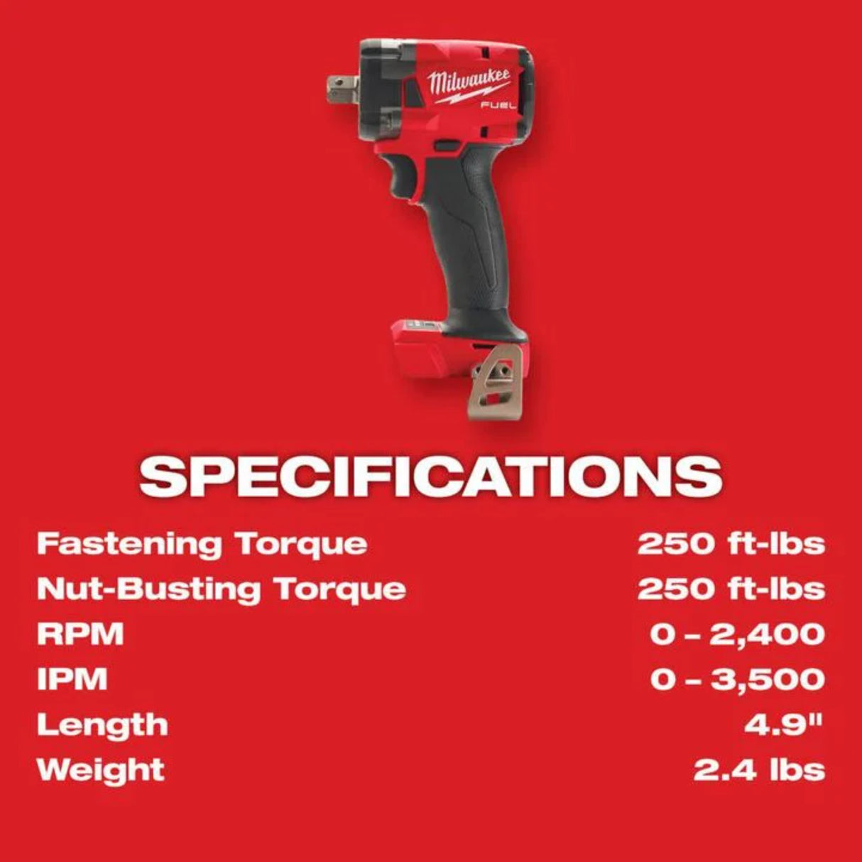 Milwaukee M18 FUEL 1/2 Compact Impact Wrench with Pin Detent (Bare Tool)