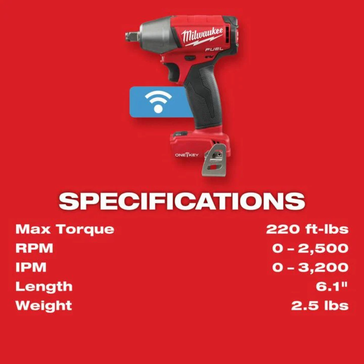 Milwaukee M18 FUEL 1/2 In. Compact Impact Wrench with Friction Ring with ONE-KEY (Bare Tool)