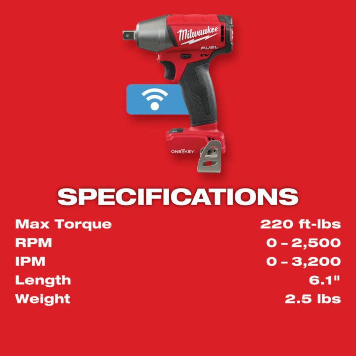 Milwaukee M18 FUEL 1/2 in. Compact Impact Wrench with Pin Detent with ONE-KEY (Bare Tool)