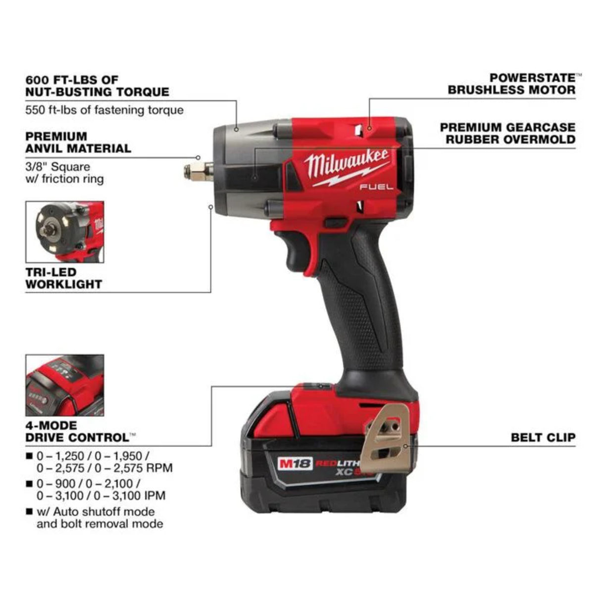 Milwaukee M18 FUEL 3/8inch Mid Torque Impact Wrench with Friction Ring Kit