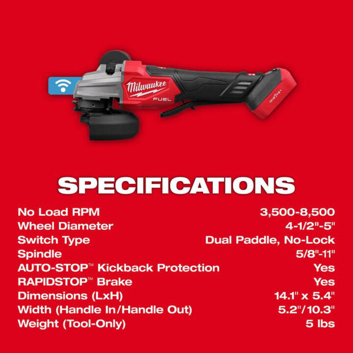 Milwaukee M18 FUEL 4-1/2 in / 5 in Dual-Trigger Braking Grinder (Bare Tool)