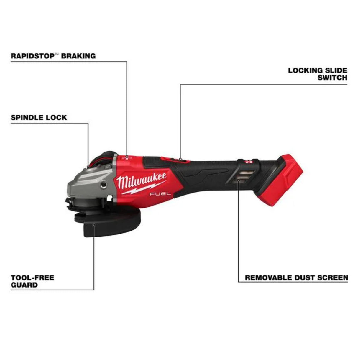 Milwaukee M18 FUEL 4-1/2 Inch-6 Inch Braking Grinder, Slide Switch (Bare Tool)