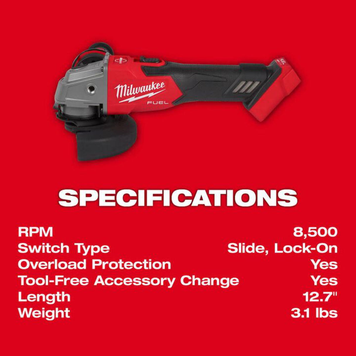 Milwaukee M18 FUEL 4-1/2inch / 5inch Grinder Slide Switch Lock-On (Bare Tool)