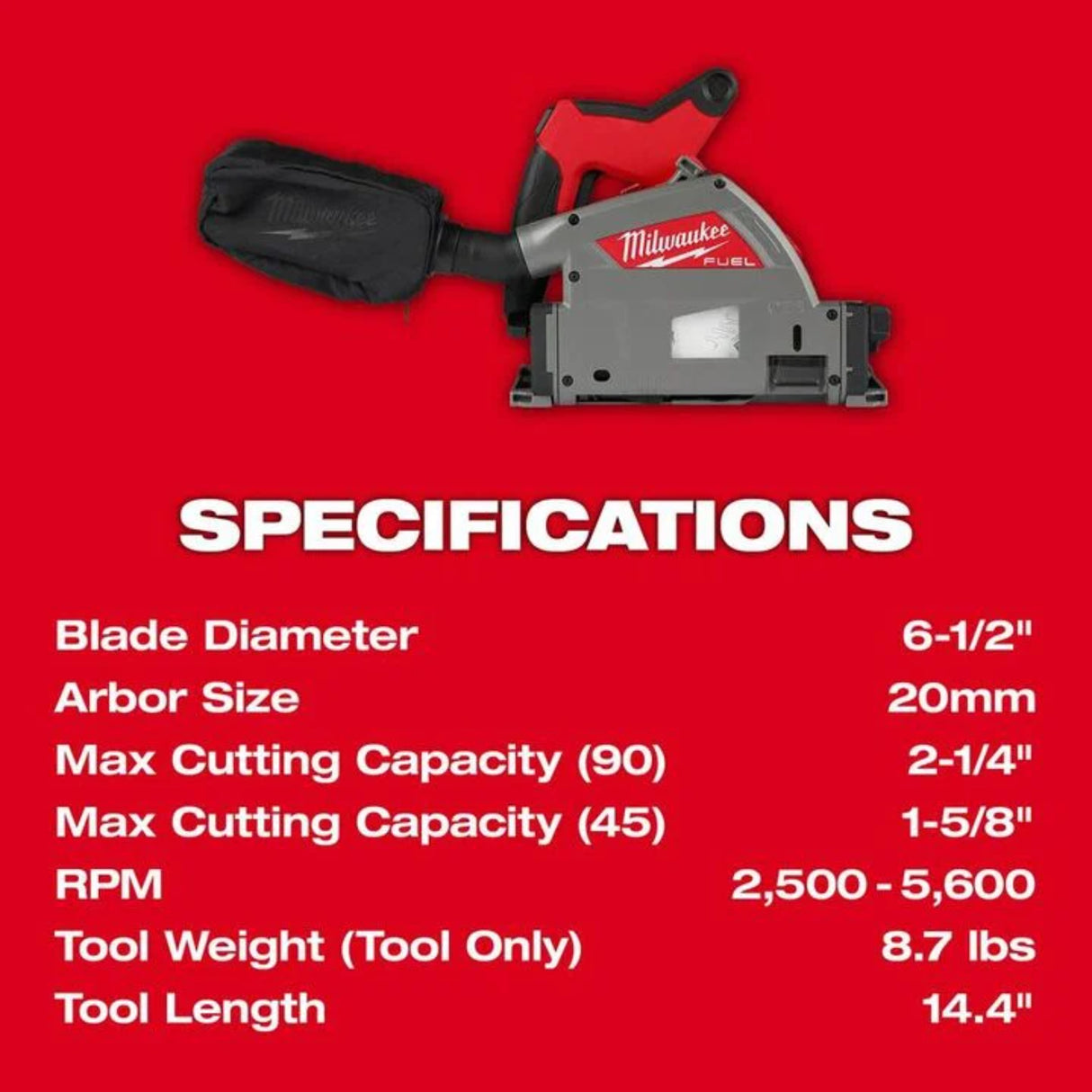 Milwaukee M18 FUEL 6 1/2 Inch Plunge Track Saw (Bare Tool)