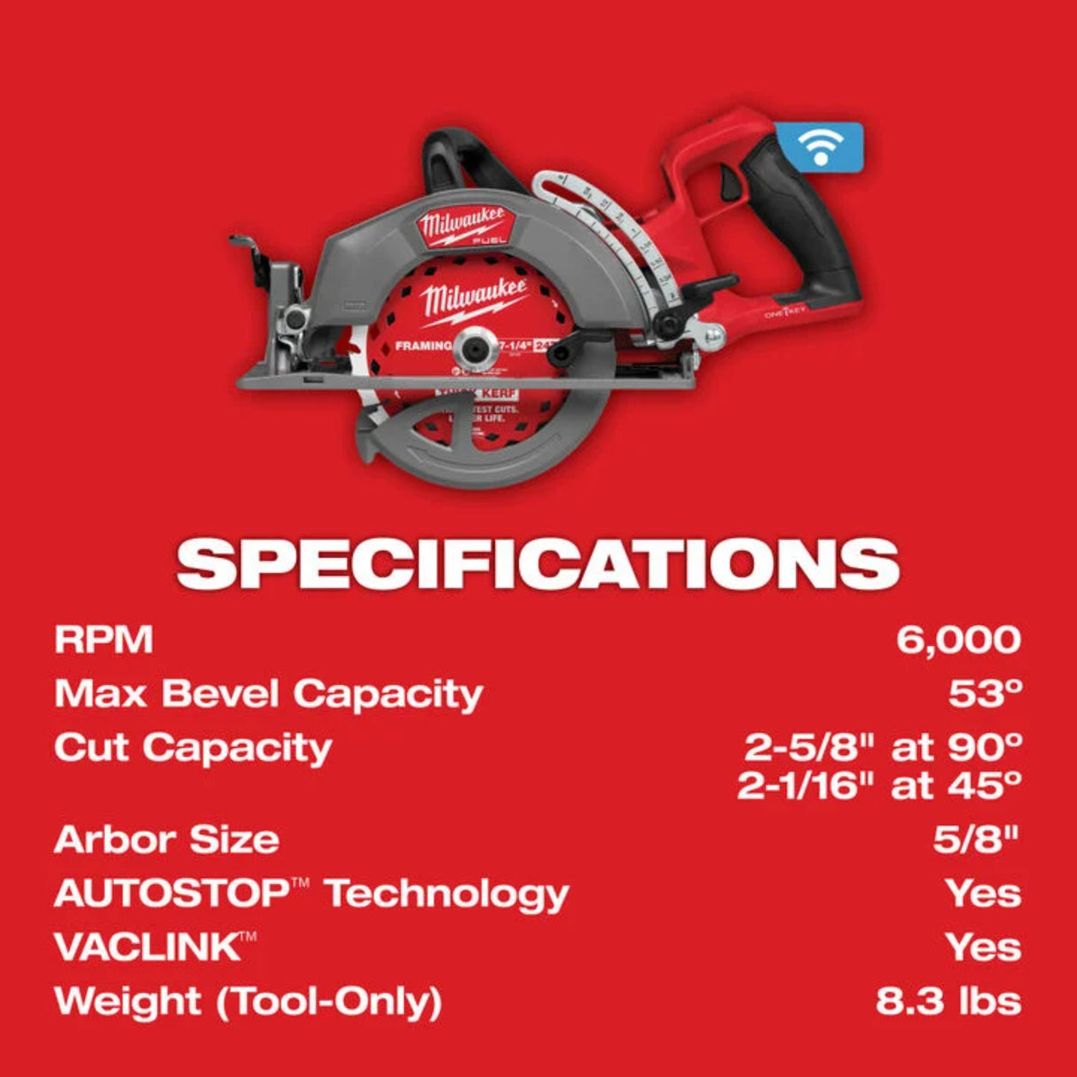 Milwaukee M18 FUEL 7-1/4 Inch Rear Handle Circular Saw with ONE-KEY (Bare Tool)