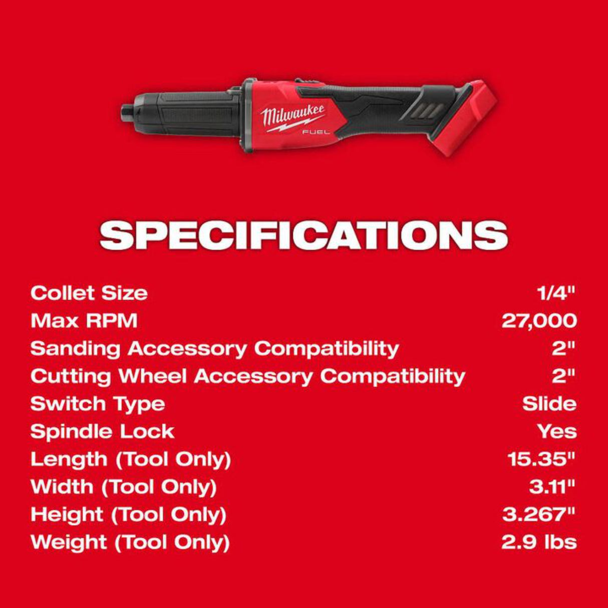 Milwaukee M18 FUEL Braking Die Grinder Slide Switch (Bare Tool)