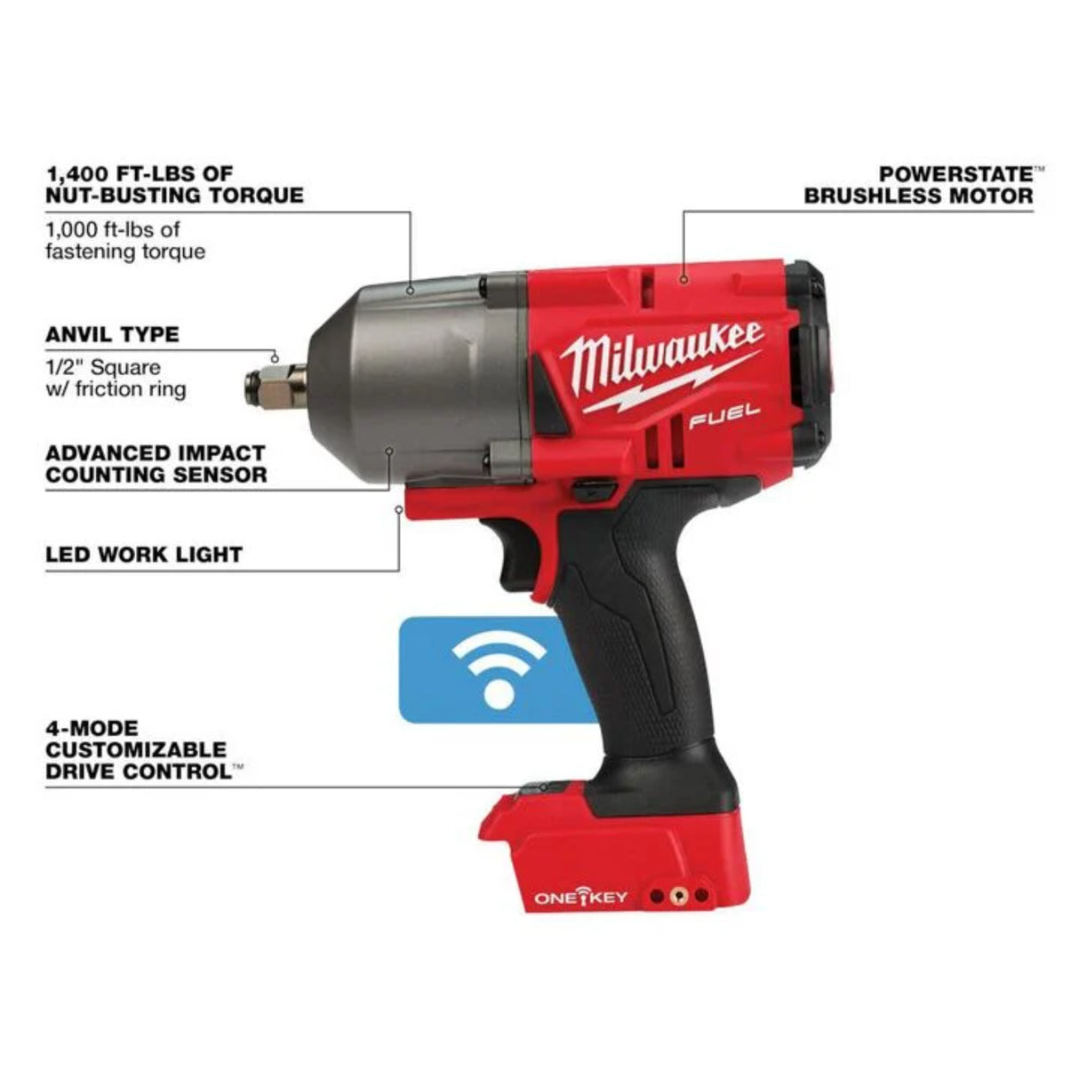 Milwaukee M18 FUEL with ONE-KEY High Torque Impact Wrench 1/2 in Friction Ring (Bare Tool)