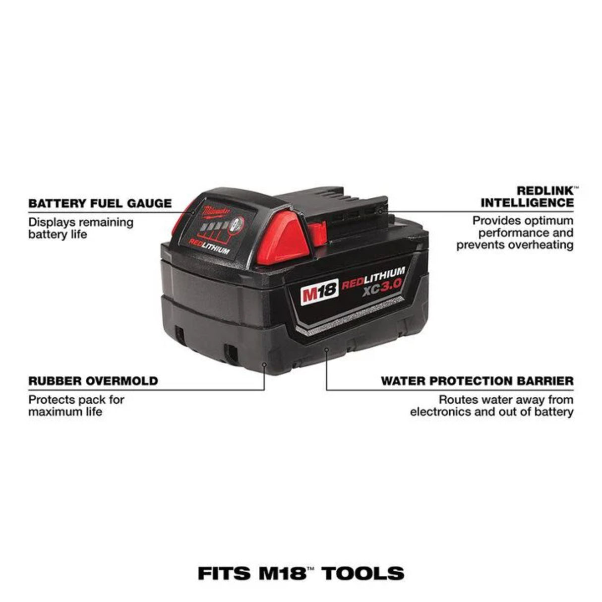 Milwaukee M18 REDLITHIUM HIGH OUTPUT CP 18V 3Ah Lithium Ion Power Tool Battery Pack with Fuel Indicator
