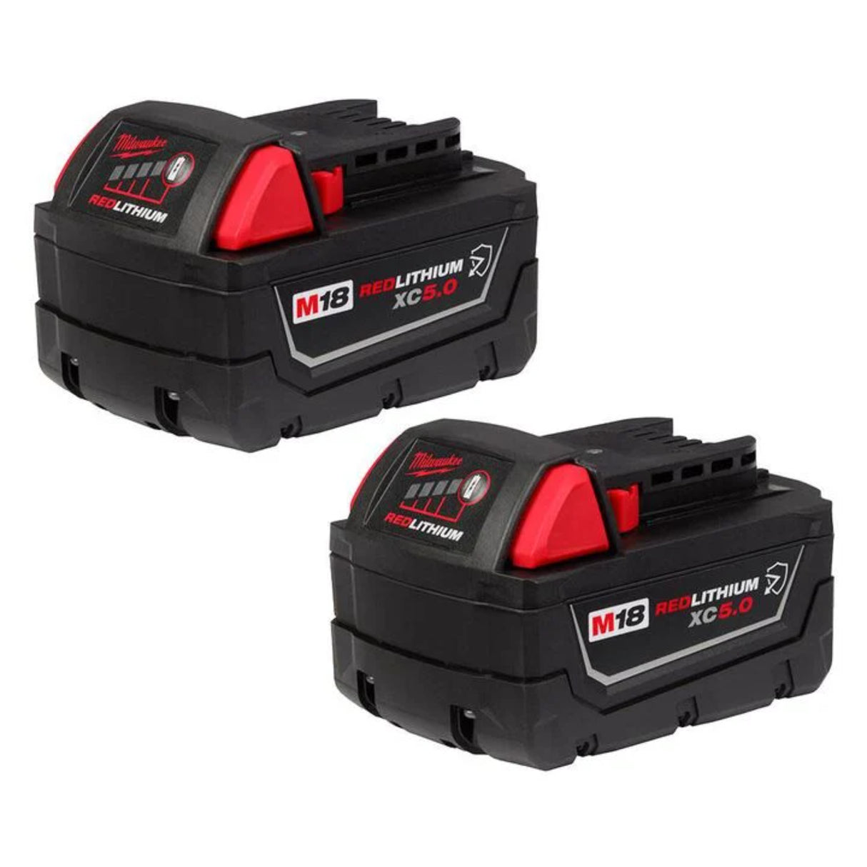Milwaukee M18 REDLITHIUM XC 18V 5Ah Lithium Ion Power Tool Battery Pack with Fuel Indicator (2 Pack)