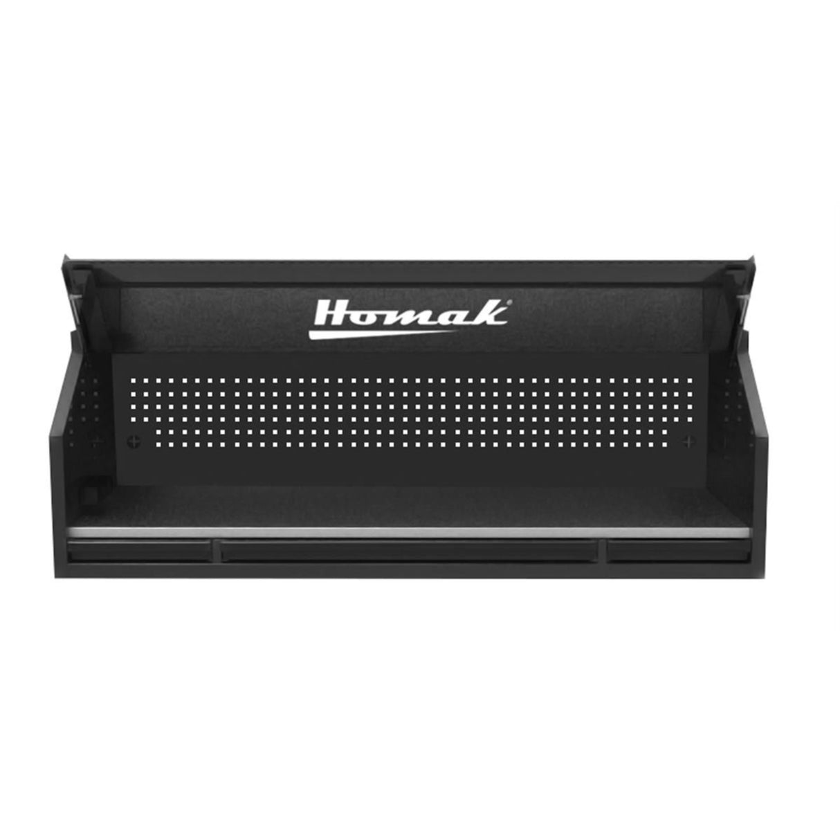 Homak 72" RS Pro Top Hutch — Stainless Work Surface, 4 Outlets + 2 USB, Toolboard Back Wall
